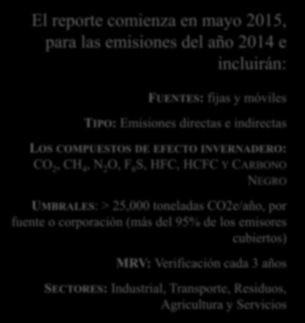 REGISTRO NACIONAL DE EMISIONES El reporte comienza en mayo 2015, para las