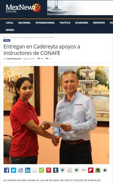 Entregan en Cadereyta apoyos a instructores de CONAFE NUEVO LEÓN (3/may/2016).