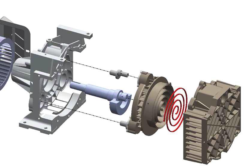 (rotativa) y una caja de espiral fija para crear las cámaras de compresión.
