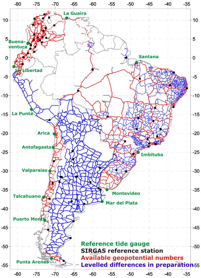 Estado actual en América de Sur 1. 15 sistemas verticales diferentes: Diferentes mareógrafos, Diferentes períodos para el cálculo del nivel medio del mar. 2.