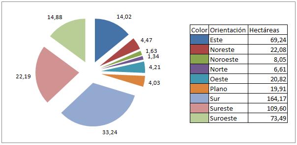 Como se exhibe en el gráfico 11, fueron las laderas de exposición Sur, Sureste y Suroeste, las que concentraron la mayor cantidad de cobertura presentando en conjunto el 70,31% del total de esta