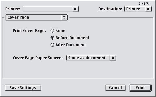 PORTADA EN MAC OS 9 El acceso a la portada se realiza desde el cuadro de diálogo de impresión de la aplicación. 1 2 3 1.