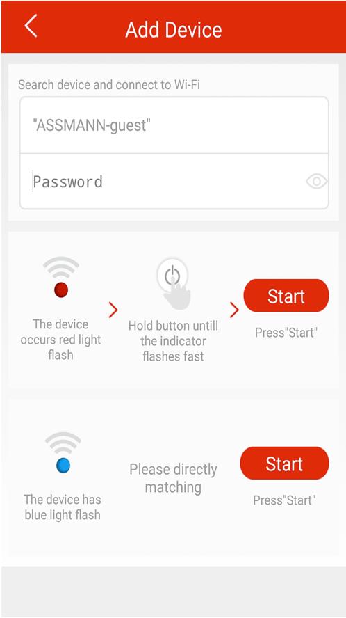 3. Es necesario que introduzca la información de su WiFi, y después pulse el botón Start para conectar su dispositivo. 4.