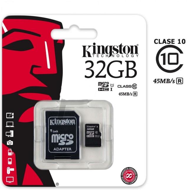 Tarjeta de memoria Kingston de 16 GB con adaptador. Clase 10.