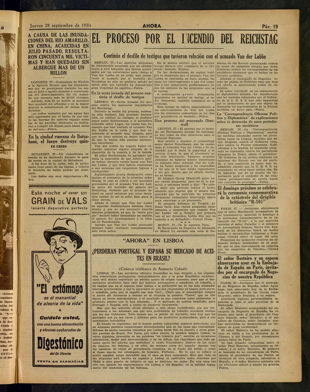 1933 Juv 28 pmb 1933 A CAUSA DE LAS INUNDACIONES DEL RIO AMARILLO, EN CHINA, ACAECIDAS EN JULIO PASADO, RESULTARON CINCUENTA MIL VICTIMAS Y HAN QUEDADO SIN ALBERGUE MAS DE UN MILLON EL PROCESO POR EL