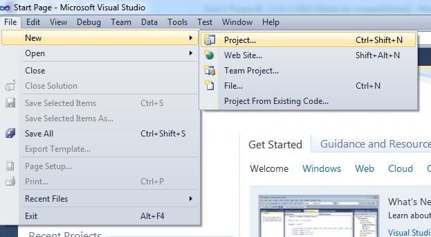 3 Programación III, Guía 1 3 Figura 2. Creación de nuevo proyecto desde el menú de Visual Studio 3.