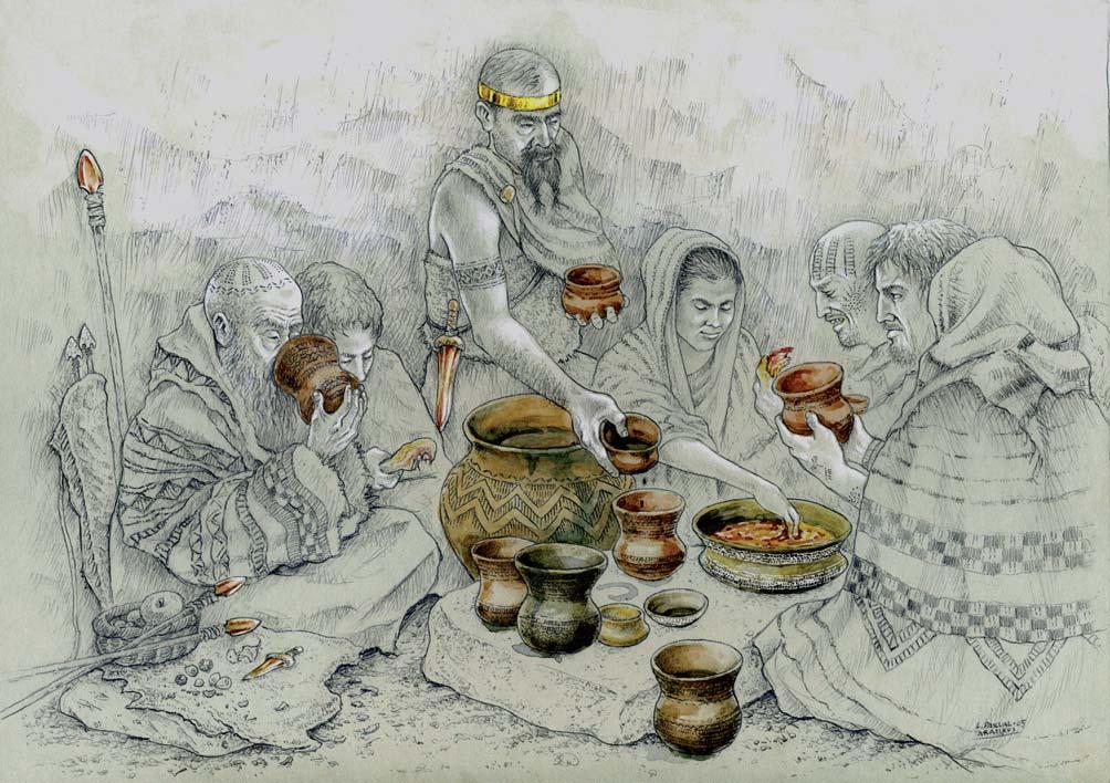 Fig. 9. Recreación de un banquete o rito de hospitalidad en época campaniforme (según Rojo, Garrido y García, 2006) 