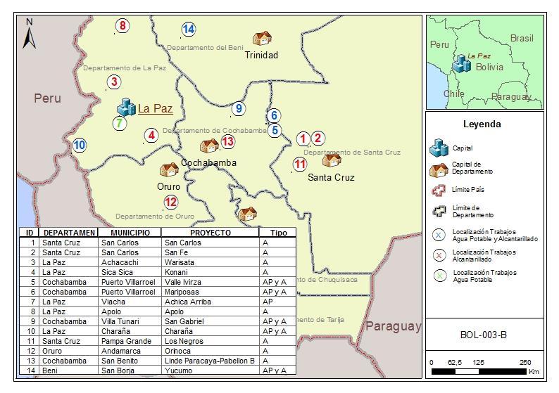 2. LÍNEAS DE TRABAJO Zona de actuación: 2.1. ÁMBITO DE TRABAJO Comunidades rurales, menores a 10.000 habitantes, de los departamentos de Cochabamba, Santa Cruz, La Paz, Oruro y Beni.