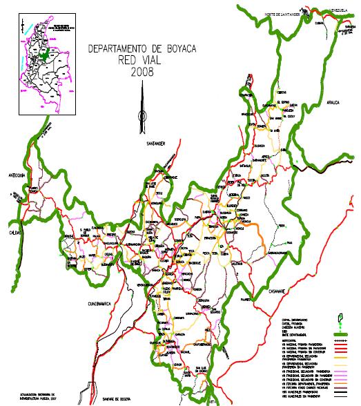 La red vial del departamento de Boyacá se presenta en el mapa de la figura 5.