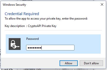 Paso 7 Introduzca el password correspondiente a la firma digital. Luego presione Allow. Step 7 Enter the appropriate digital signature password. Then press Allow.