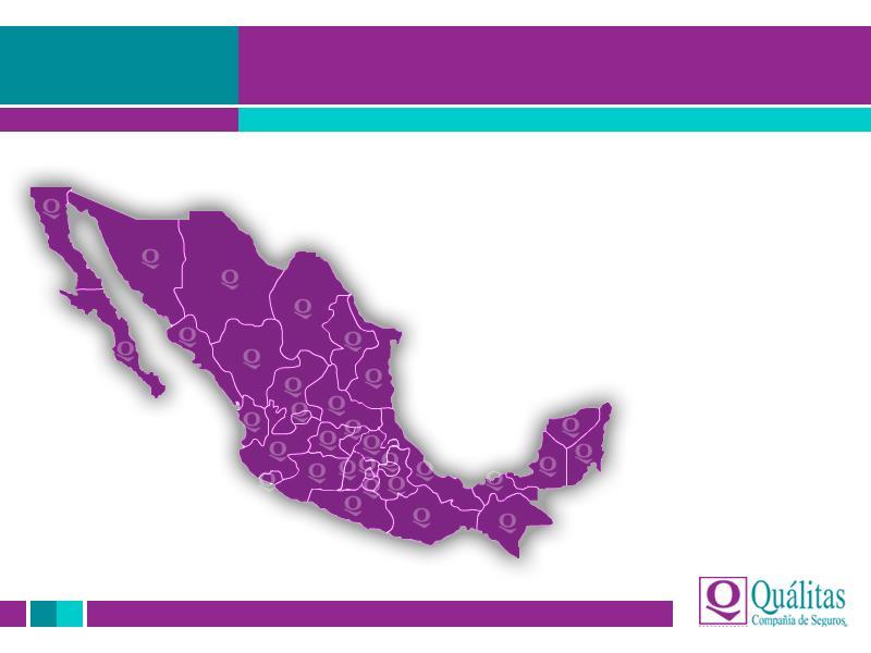 Presencia Quálitas México 312 Oficinas en la República Mexicana Aguascalientes ( 3 ) Baja California Norte (8) Baja California Sur ( 4 ) Campeche ( 5 ) Chiapas ( 14 ) Chihuahua ( 9 ) Coahuila ( 6 )