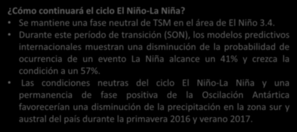 Dirección General de Aeronáutica Civil Dirección Meteorológica de Chile Sección Climatología Conclusiones Cómo continuará el ciclo El Niño-La Niña?