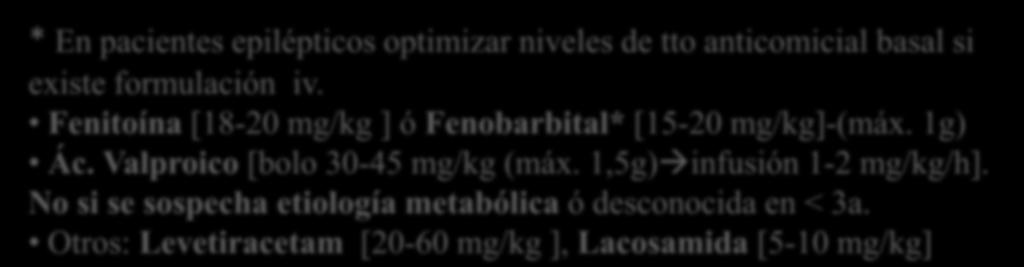 Fenitoína [18-20 mg/kg ] ó Fenobarbital* [15-20 mg/kg]-(máx. 1g) Ác.