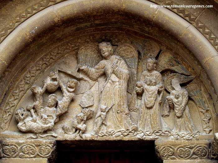 jpg [captura 31/05/2012] Psicostasis. Tímpano de la portada sur de San Miguel de Biota, Zaragoza (España), ca. 1200.