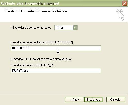 En servidor POP3, IMAP HTTP escribe la dirección ip del
