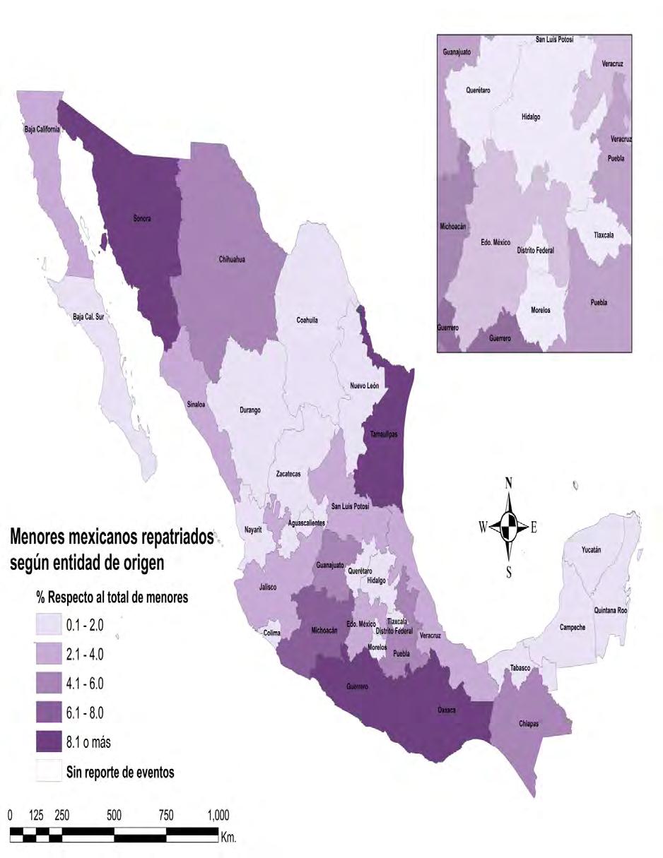5.13 Eventos de repatriación de menores migrantes mexicanos desde Estados Unidos, según entidad federativa de origen, 2015 Las cifras se refieren a eventos debido a que una