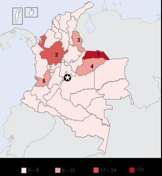 Colombia Boletín Humanitario 12 Mapa 1: Número de ataques a objetivos ilícitos de guerra Mapa 2: Número de acciones bélicas Mapa 3: Número de ataques a la población civil Mapa 4: Número de amenazas
