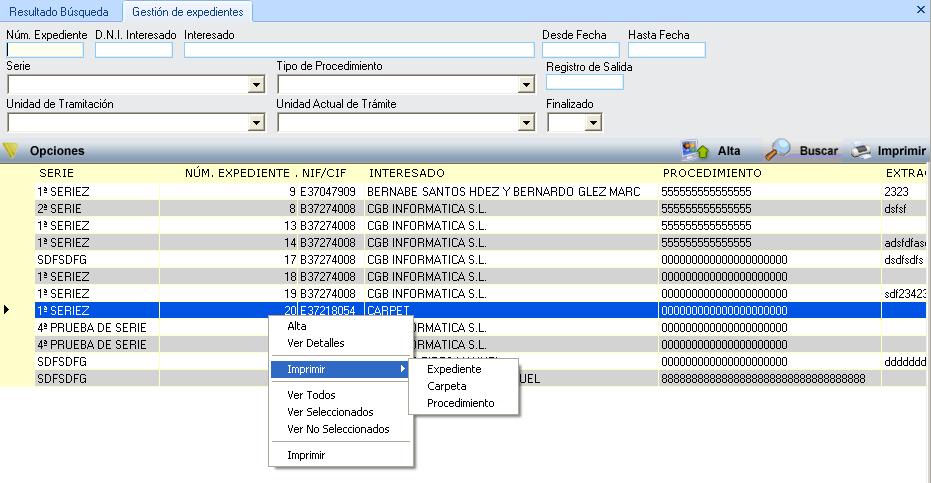 Alta: realizara la misma función que el botón de Alta, abrirá el formulario Alta. Ver Detalles: mostrara un formulario con los datos del registro seleccionado y permitirá la edición de los campos.