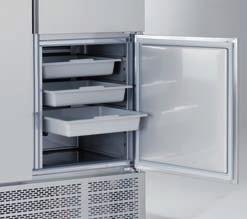 Armario refrigerado con compartimento para pescado o para congelados. Serie 700 Contrapuerta embutida. Cajones fabricados en PVC sanitario.