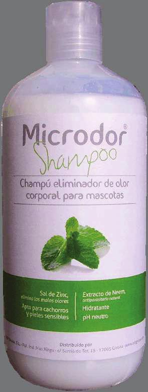 MICRODOR Shampoo CHAMPÚ ELIMINADOR DE OLOR CORPORAL PARA MASCOTAS Microdor Shampoo es un champú especialmente formulado para su aplicación en animales de compañía por lo que respecta a la flora