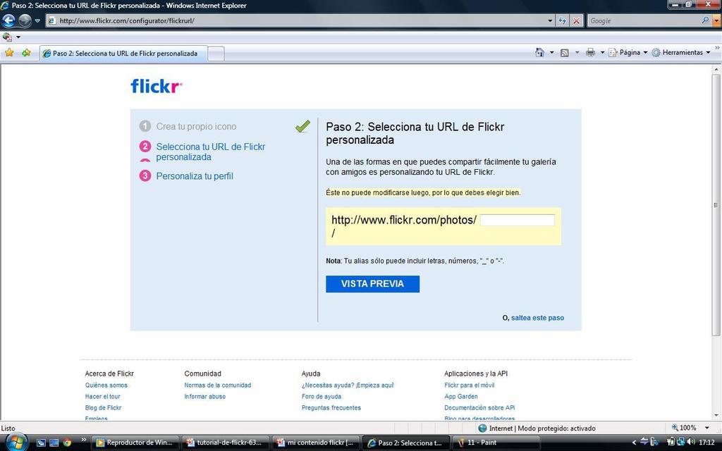 Selecciona tu URL de Flickr (I) El siguiente paso es seleccionar el URL de