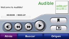 Uso de reproductores multimedia Cómo escuchar libros en audio Para comprar libros en Audible.com, visite http://garmin.audible.com. Cómo escuchar un libro 1.