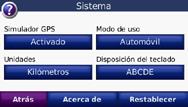 Simulador GPS: permite al simulador apagar el modo GPS para simular la navegación y/o prolongar la duración de la batería.