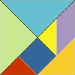 Propuesta de construcción Con las herramientas anteriores, proponemos construir en la Vista Gráfica las siete piezas del tangram de la siguiente imagen, de 5 cm