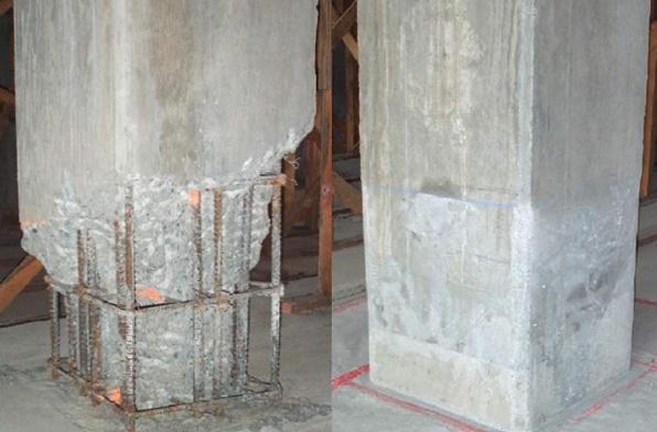 PROCEDIMIENTO DE REPARACIÓN a) Retirar todo el concreto en mal estado ( soplado ) ya sea causado por el despostillamiento, fragilidad o por pequeñas grietas hasta descubrir el acero de refuerzo.