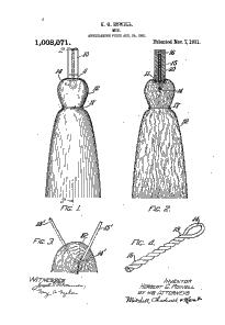 Titulo: Mop Inventor: ROWELL HERBERT G Número de patente: US1008071A Novedad: Una fregona que comprende un mango, el material de la fregona y un alambre retorcido; dicho alambre retorcido sobre sí