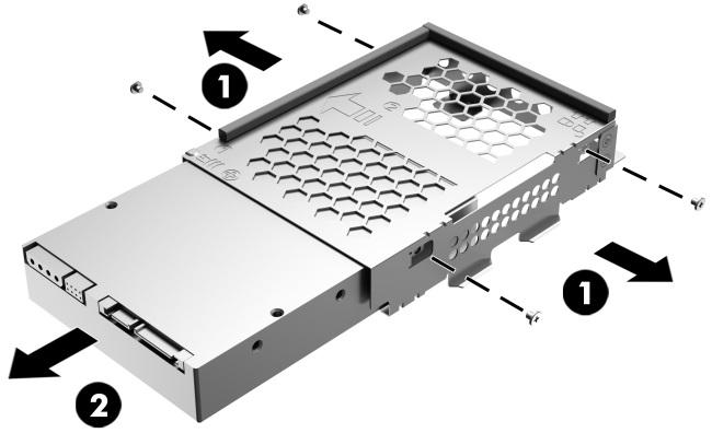 Extraiga los cuatro tornillos Phillips de los laterales de la carcasa de la unidad de disco duro