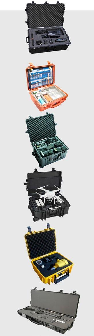 Además, adaptamos el interior de su maleta para cualquier aplicación y producto específico que necesite. CARACTERÍSTICAS Carcasa de plástico a prueba de golpes.