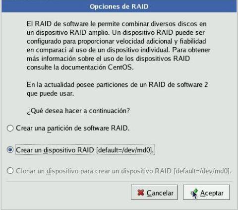 Seleccione el botón RAID en el Disk Druid pantalla principal de particionamiento.