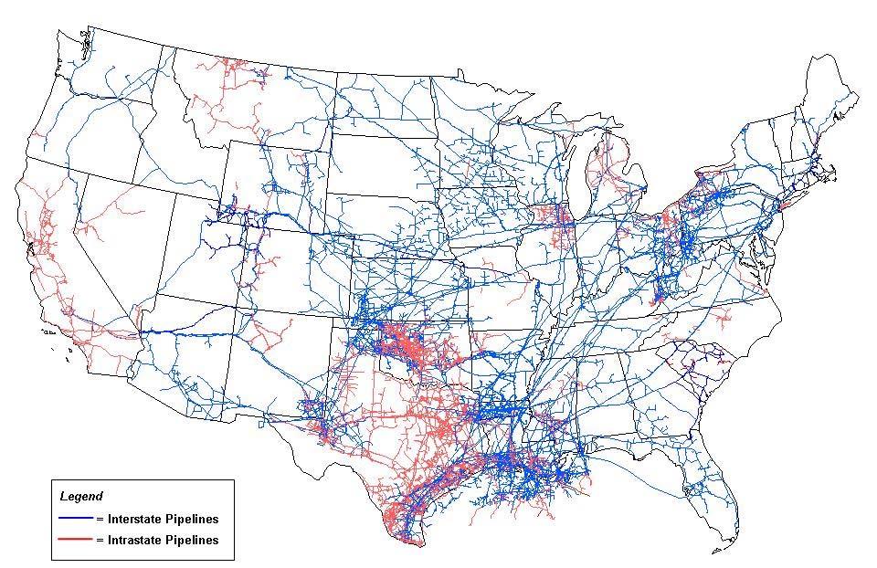 En 2012, la Red de Gasoductos en Estados Unidos era 43 veces más grande que el Sistema Nacional de Gasoductos de México.