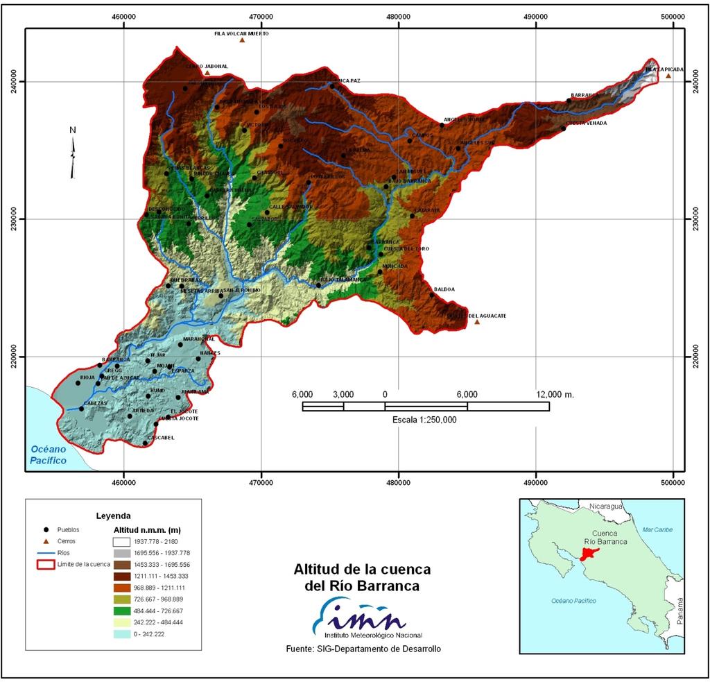 Figura 1. Distribución altitudinal 3.3. Red Hidrológica Esta cuenca es irrigada por el río del mismo nombre y por los ríos Potrerillos, Jabonal y Guatuso.