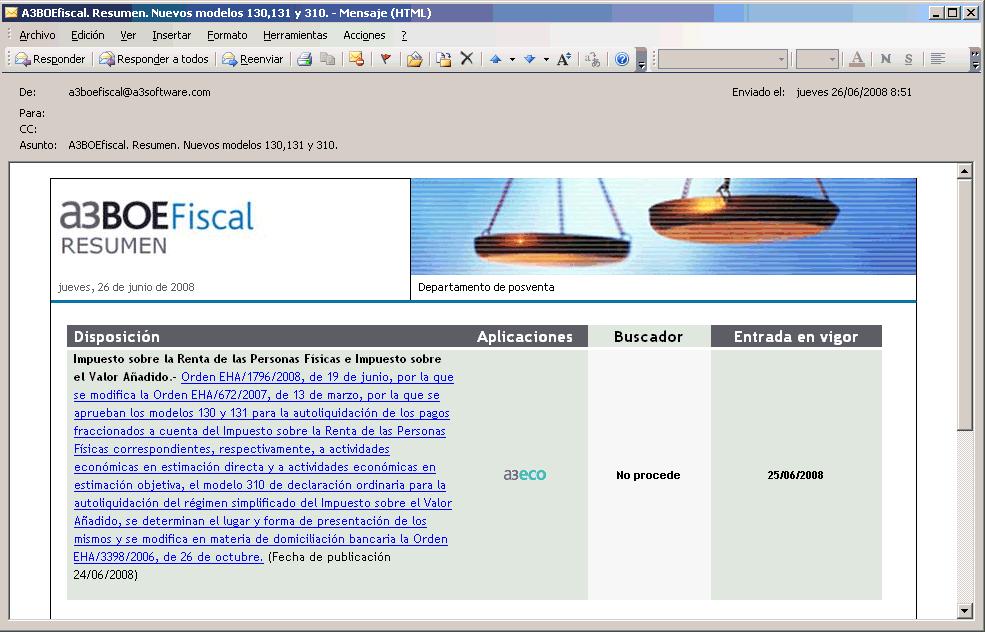 a3boefiscal Es el primer servicio de información legal que le permite conocer de forma inmediata las disposiciones que aparecen en el BOE, y que le informa de cómo éstas afectan a sus aplicaciones