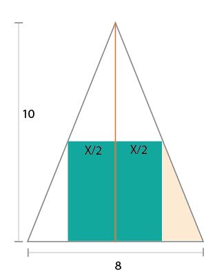 TEMA : (15 PUNTOS) Un rectángulo se inscribe en un triángulo isósceles de 8 centímetros de base por 10 centímetros de altura, de tal forma que la base del rectángulo está sobre la base del triángulo.