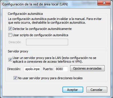 En la ventana de "Configuración de la red de área local (LAN)",