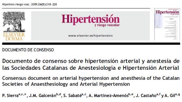INTRODUCCIÓN Documento de consenso sobre hipertensión arterial y anestesia de las Sociedades