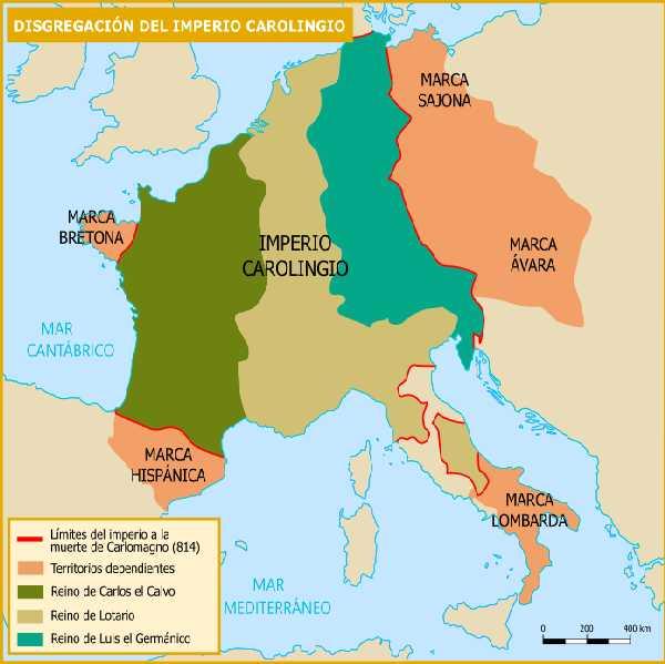 El Imperio Carolingio A su muerte, sus nietos se dividen el imperio por el tratado de Verdún, debilitándolo.