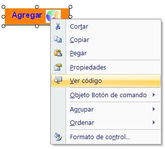 Para programar el botón, de doble clic sobre el objeto o de un clic derecho sobre el objeto en la opción: Como se observa en la imagen: Se ingresa al ambiente de Visual Basic