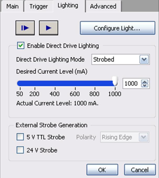 9. Ajuste la opción Direct Drive Lighting Mode a Strobed. 10. Ajuste la opción Desired Current Level (ma) a 1000.
