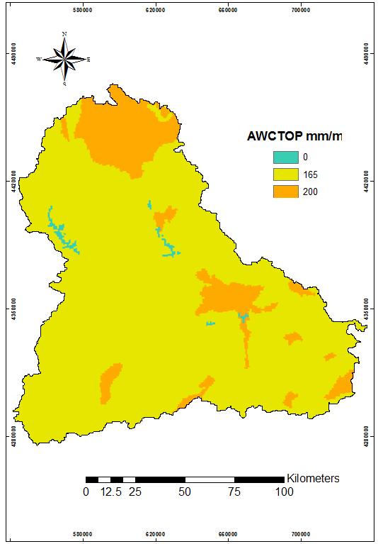 AWC_TOP (mm/m). Cuenca río Júcar ROO (cm). Cuenca río Júcar Figura 6.4 Mapas AWC_TOP y ROO derivados de la ESDB. 6.1.4. Mapa derivado de la textura del suelo.