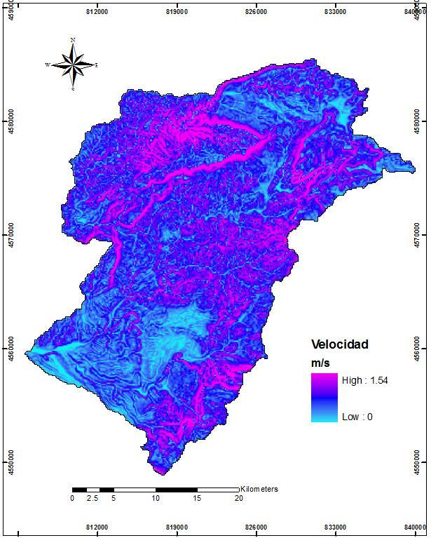 Mapa de pendiente Mapa de velocidad del flujo en ladera Figura 6.7 Parámetros derivados del MED en la Cuenca del río Ésera.
