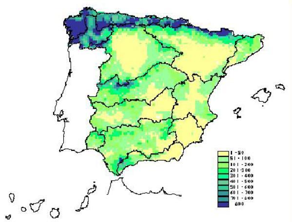 España para el Ministerio del Medio Ambiente (MIMAN 1998), usando tres grupos de escenarios climáticos para la simulación hidrológica: i. Análisis de sensibilidad a variaciones climáticas: a.