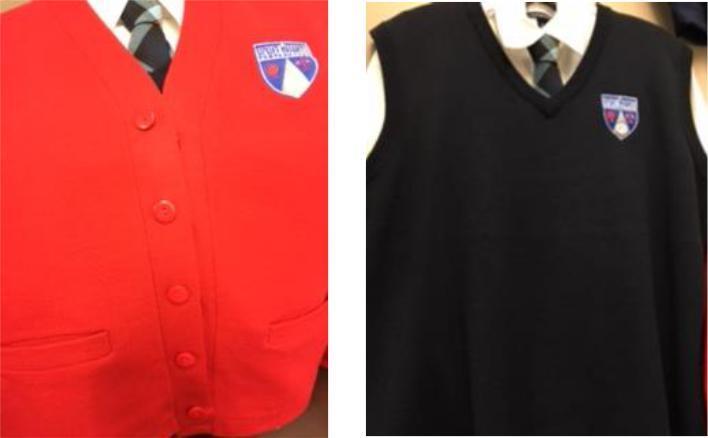 Sweaters and Jackets Black, red or navy with school crest logo design: o Cardigan o Vest o Traditional Jackets: No hoodies.
