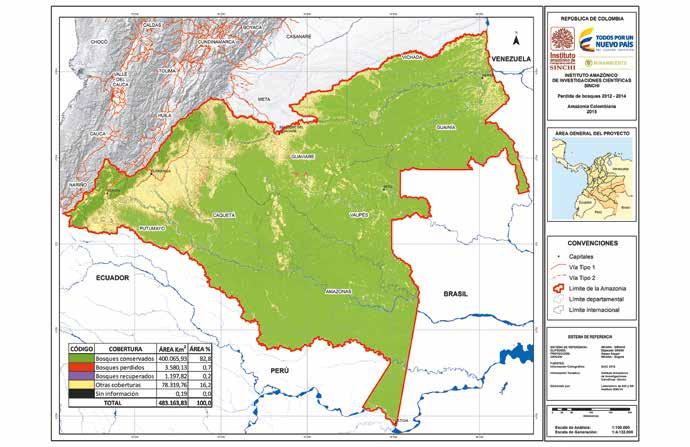 Figura 2. Localización de las áreas con pérdida de bosques en el periodo 2012-2014 Fuente: Sinchi, 2015 La pérdida de bosques muestra que para el periodo 2002-2007 fue de 1.