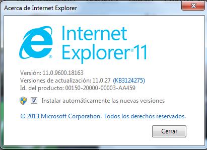 3. Click en acerca de Internet Explorer 4. Abrirá una ventana indicando la versión.