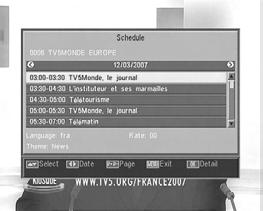 The information supplied by this guide consists of: program N, program name, date and time of broadcast (start and finish times). Using the button, you can change from the TV to the Radio list.