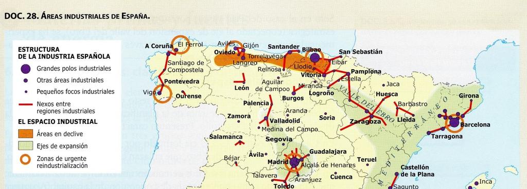 OPCIÓN B - Meridiano terrestre - Agricultura intensiva - Anticiclón - Transición demográfica - Aridez - Turismo rural 2. En el mapa adjunto están representadas las áreas industriales de España.